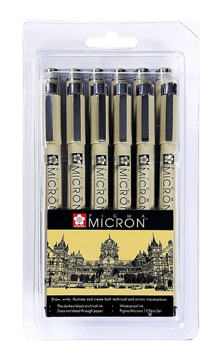 Sakura Pigma Micron pens 12 Fineliner Drawing Set (05 Assorted Color with  Black Brush, 08, 01 & 05)
