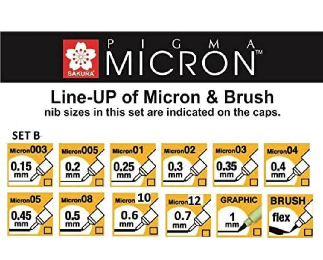 Sakura Pigma Micron Fineliners Set of 12 Assorted Nibs Black