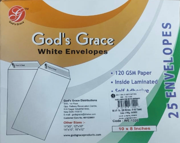 God's Grace White Envelope 10X8 inches- Pack of 25