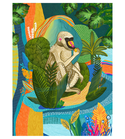 Tropical Mandrill Wall Art Print | Vibrant Jungle Animal Illustration | Colorful Wildlife Artwork