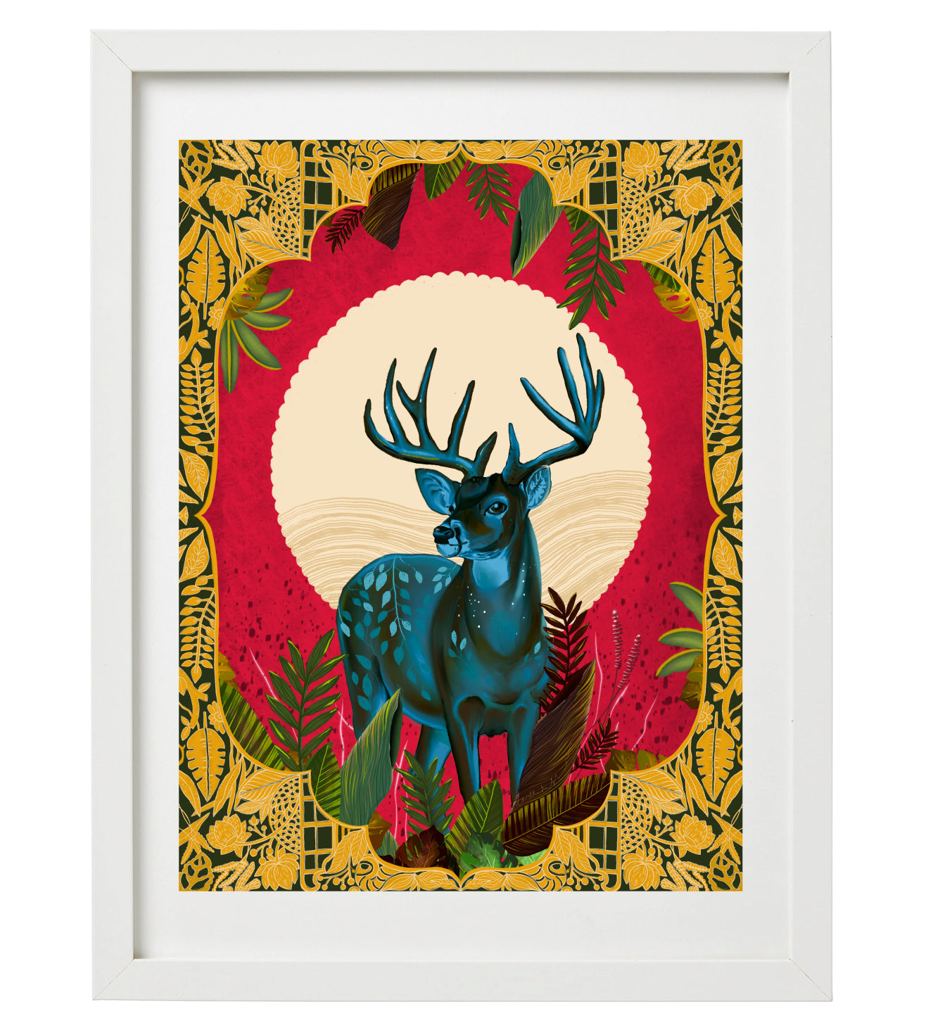 Deer Through a Window Wall Art Print | Majestic Animal Illustration | Nature-Inspired Wildlife Artwork