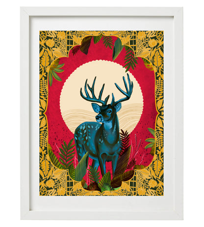 Deer Through a Window Wall Art Print | Majestic Animal Illustration | Nature-Inspired Wildlife Artwork