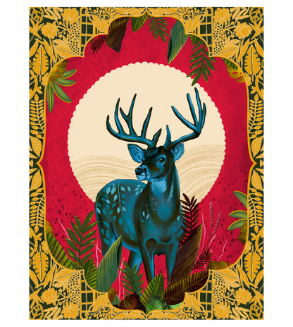 Deer Through a Window Wall Art Print | Majestic Animal Illustration | Nature-Inspired Wildlife Artwork