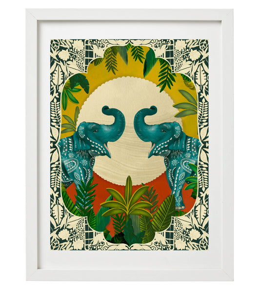 Royal Elephants Wall Art Print | Majestic Elephant Artwork | Colorful Jungle Wildlife Illustration Home Decor