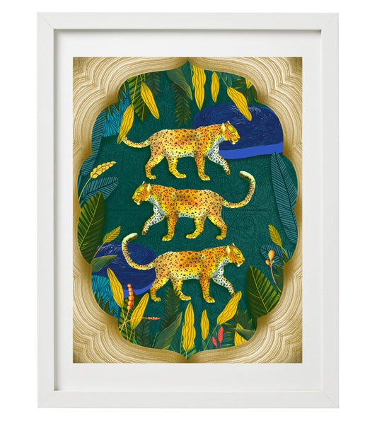 Leopards in the Royal Wall Art Print | Majestic Wildlife Illustration | Ornate Jungle Animal Artwork