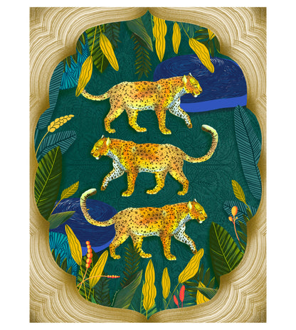 Leopards in the Royal Wall Art Print | Majestic Wildlife Illustration | Ornate Jungle Animal Artwork
