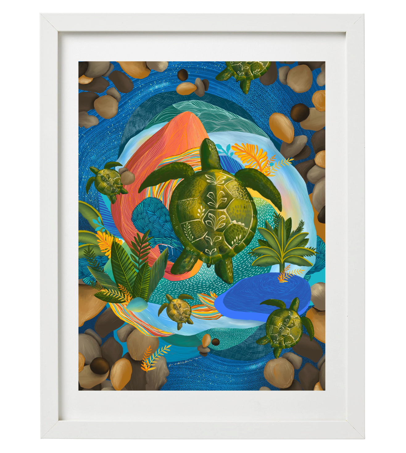 Turtle Underwater Wall Art Print | Ocean Sea Turtle Artwork | Coastal Beach Home Decor