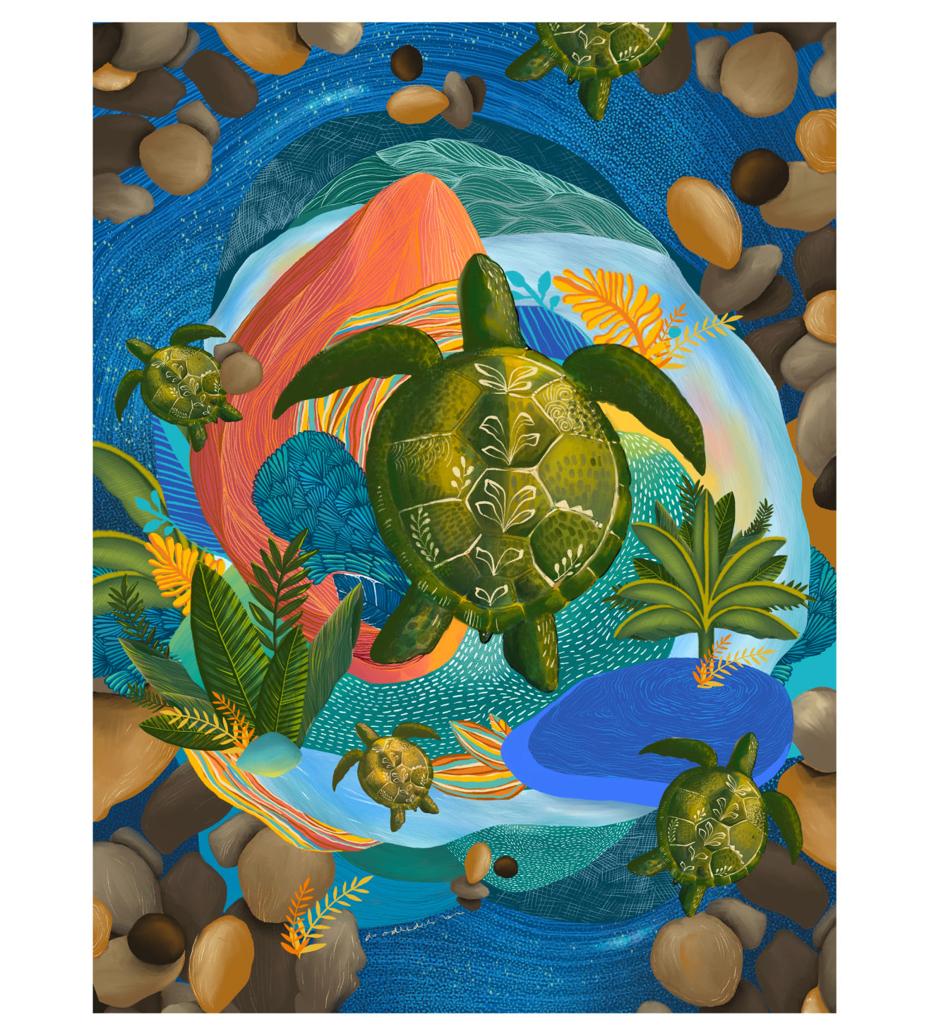 Turtle Underwater Wall Art Print | Ocean Sea Turtle Artwork | Coastal Beach Home Decor