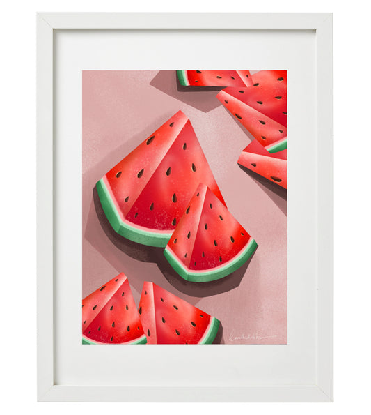 Watermelon Slice Art print | Vibrant Fruit Wall Art | Modern Kitchen Food Illustration