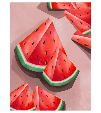 Watermelon Slice Art print | Vibrant Fruit Wall Art | Modern Kitchen Food Illustration