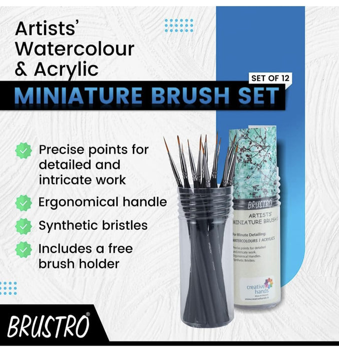 BRUSTRO Artists ’ Watercolour & Acrylic Miniature Brush Set of - 12