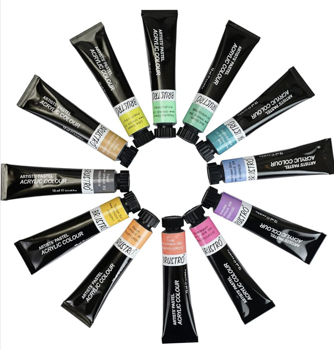 BRUSTRO Artists’ Acrylic Pastel Colour Set of 12 Colours X 12ML Tubes