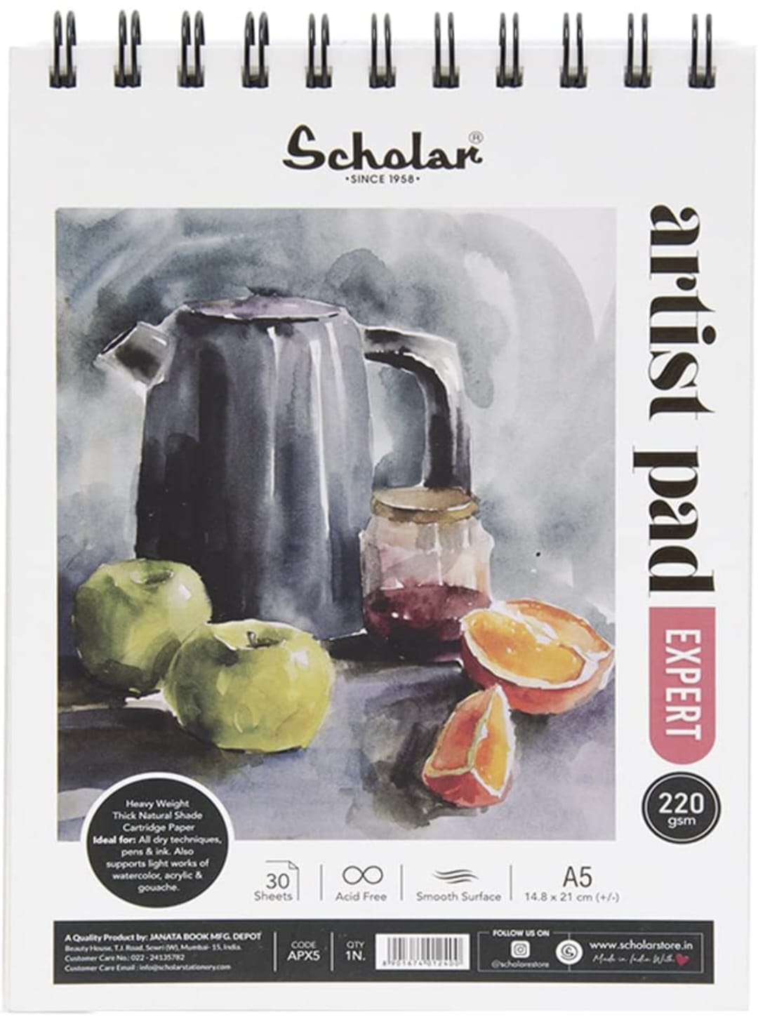 Scholar Artist Pad - Expert (220 GSM, Natural Shade Cartridge Paper, Wiro Bound) (A5)