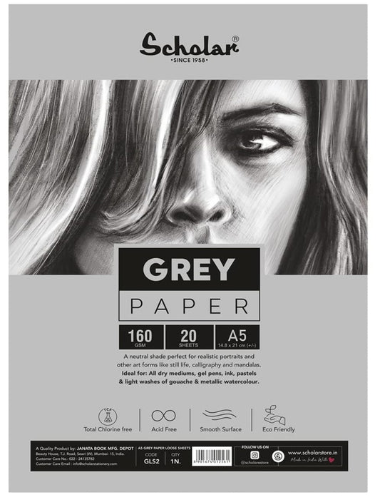 Scholar Grey Paper Loose Sheets (160 GSM Grey Toned Paper) (A5)