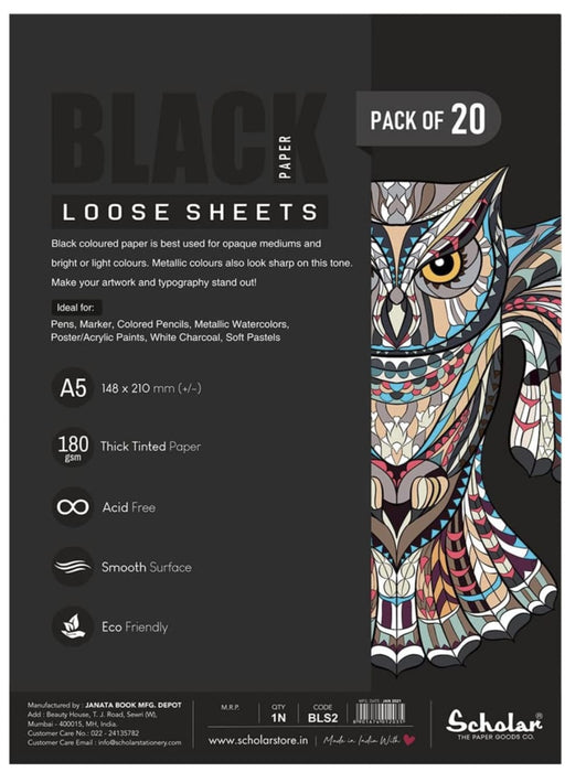 Scholar Black Paper Loose Sheets (180 GSM Black Toned Paper) (A5)