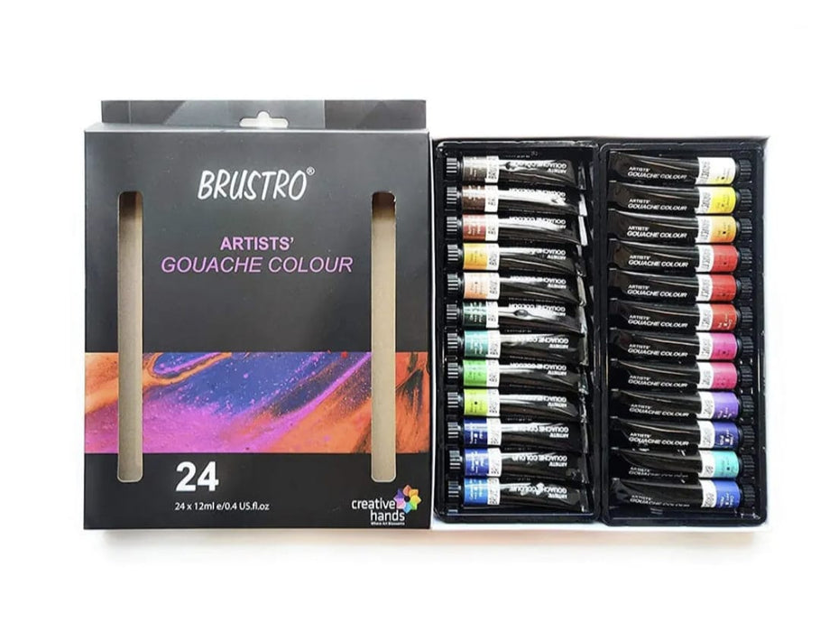 BRUSTRO Artists Gouache Colour Set of 24 Colours X 12ML Tubes