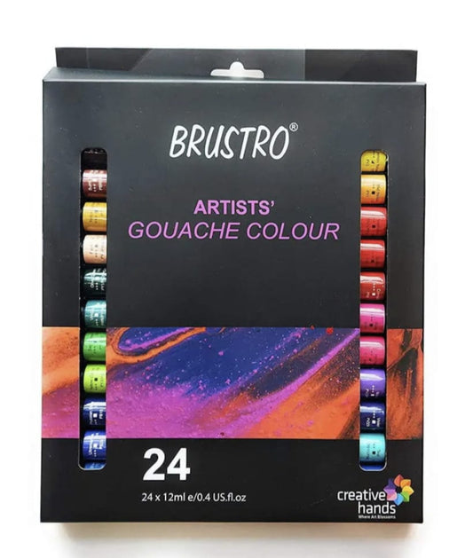 BRUSTRO Artists Gouache Colour Set of 24 Colours X 12ML Tubes