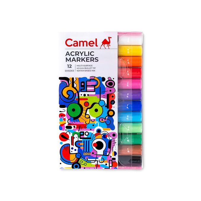 Camel Acrylic Markers 12 shades, Bullet tip