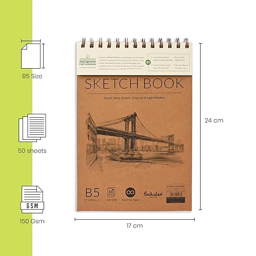 Scholar B5 PARYAVARAN Sketch Book (130 GSM Paper)