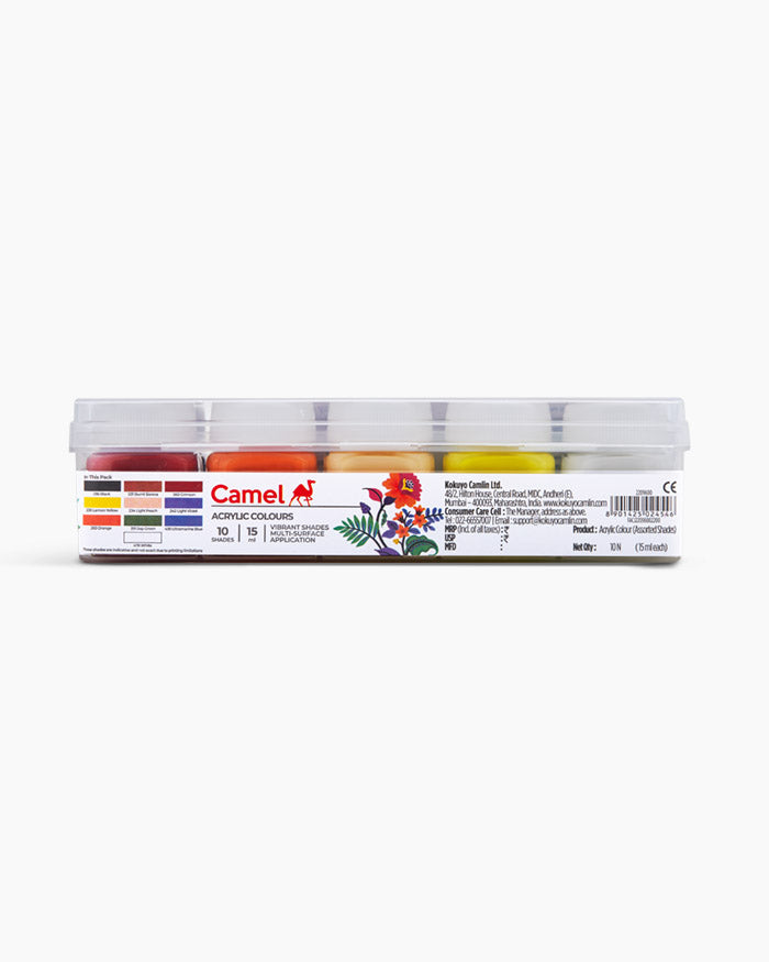 Camlin/ Camel  Acrylic  Colours - Set of 10 colors, 15ml each