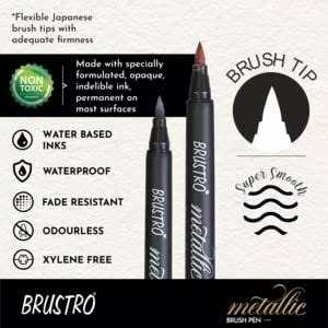 BRUSTRO Metallic Brush Pens - Soft Brush Tip for Calligraphy, Hand Lettering, Colouring, Scrapbooking, Card Making - Set of 10 Colors.