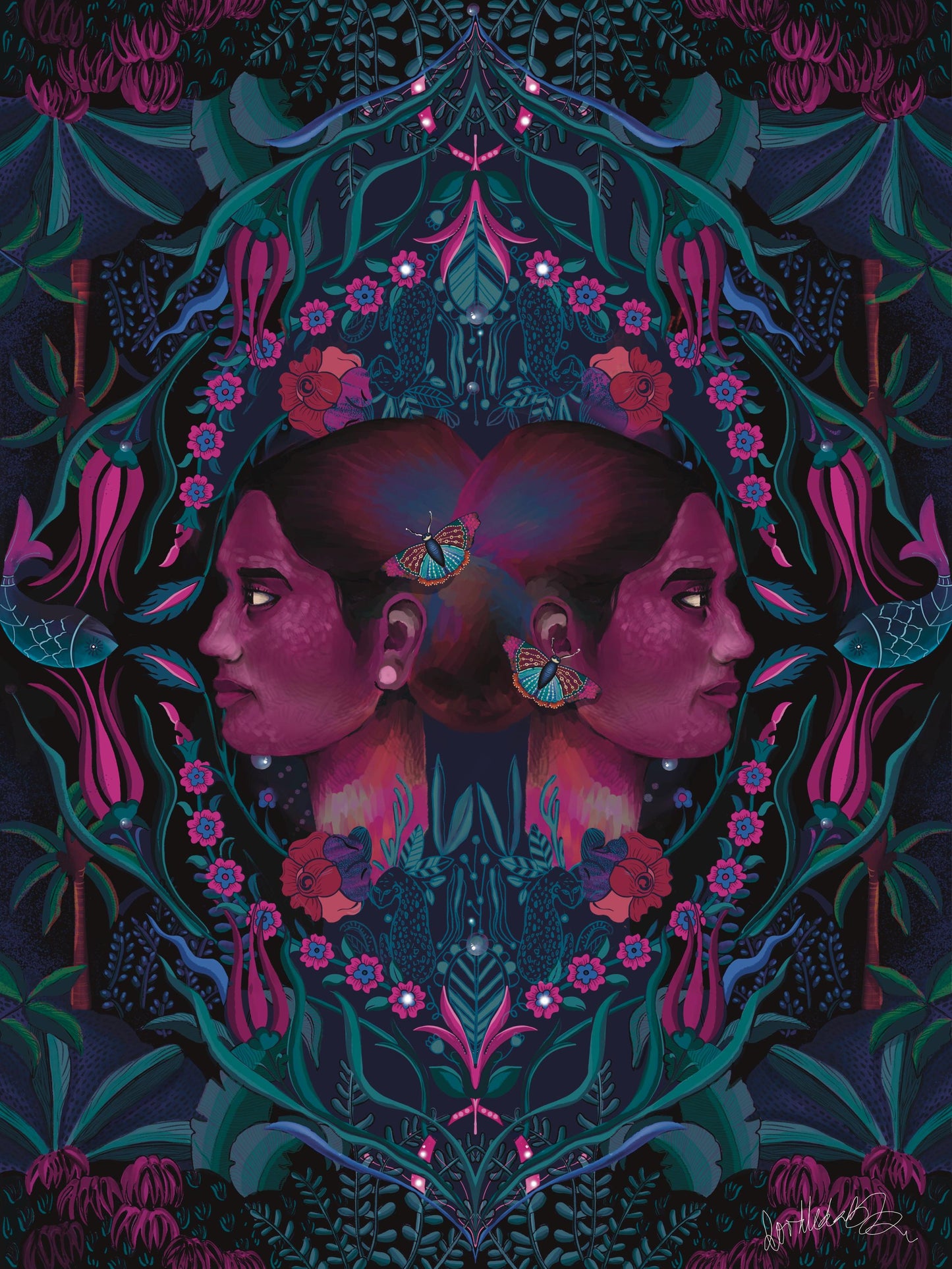 Vibrant Raat Ki Raani Floral Face Art Print | Night Blooming Jasmine Wall Decor | Indian Botanical Portrait Print