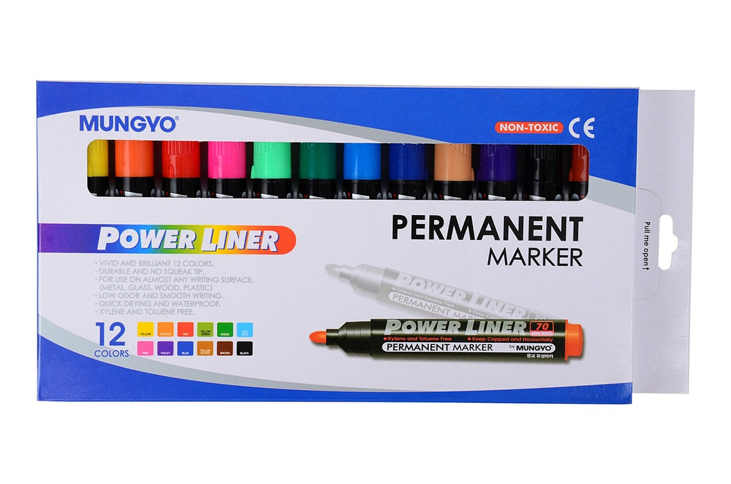 Mungyo Power Liner Permanent Marker (12 Assorted Colors)
