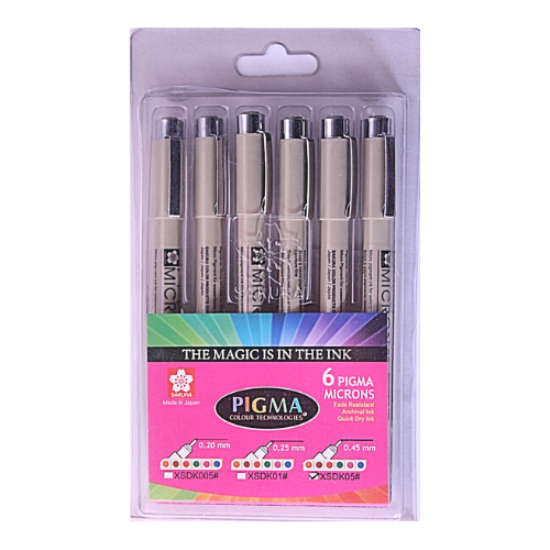 Sakura Pigma Color Pens (Pack of 6) 0.45mm Tip