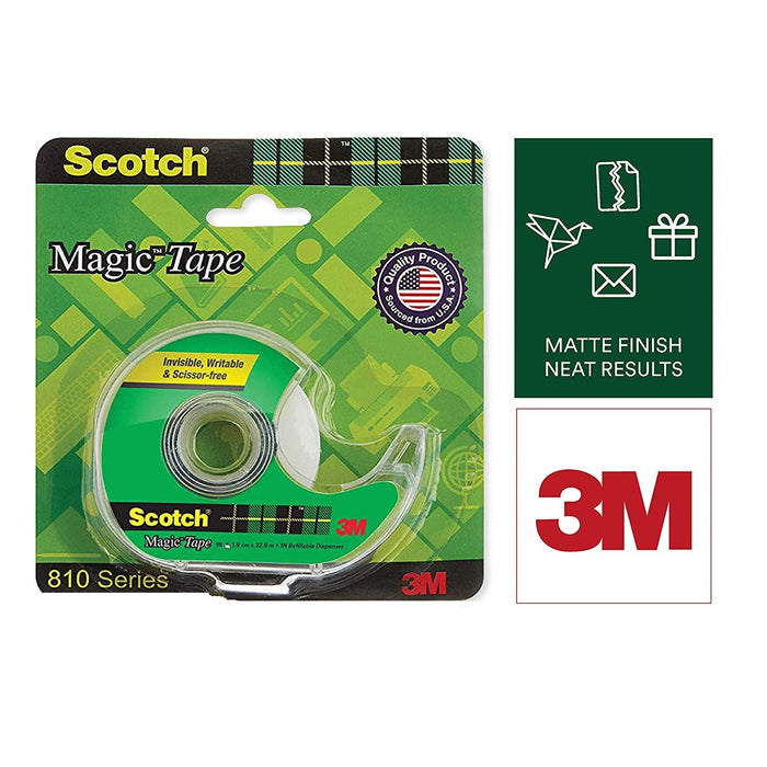 Scotch Magic Tape - The Original Matte-Finish Invisible Tape by 3M (With dispenser)