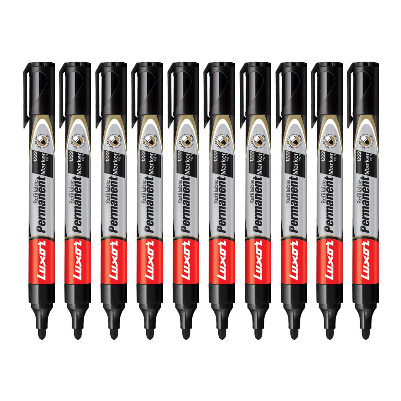 Luxor 1222 Refillable Permanent Marker - Black - Box of 10