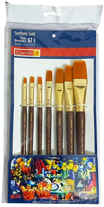 Camlin Synthetic Gold Hair Flat Brushes (series 67)- Set of 7