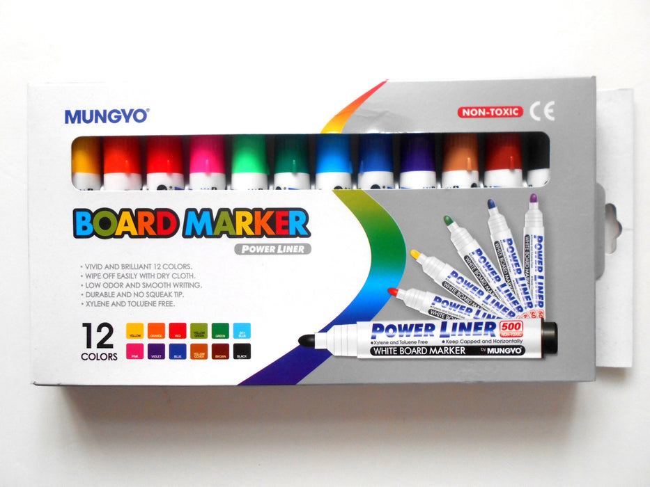 Mungyo Power Liner Board Marker (12 Assorted Colors)