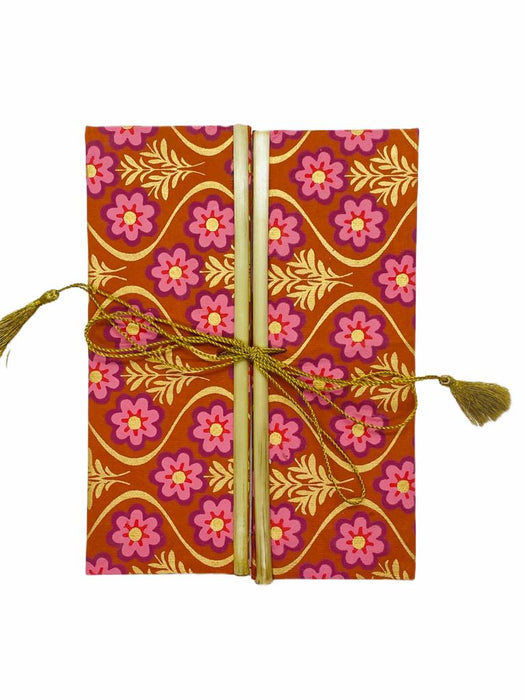 JAIPUR HAND MADE NOTE BOOK ( BAMBOO PINK FLOWER ON RED )