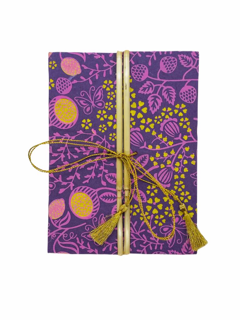 JAIPUR HAND MADE NOTE BOOK ( BAMBOO PURPLE FLOWER )