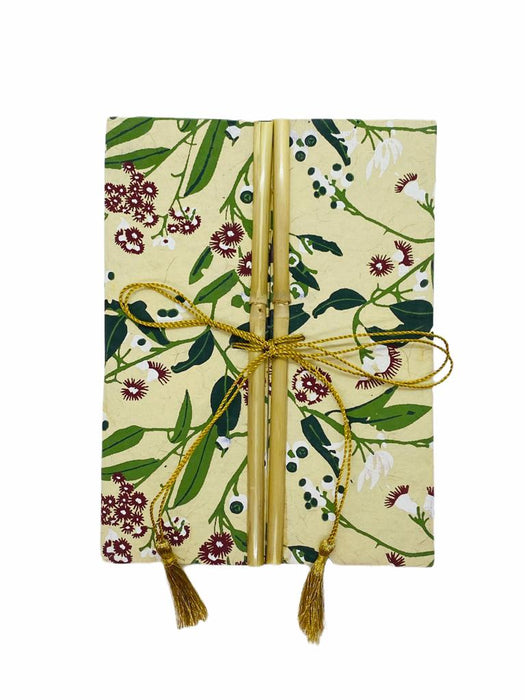 JAIPUR HAND MADE NOTE BOOK ( BAMBOO RED FLOWER GREEN LEAFS )