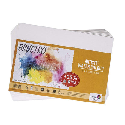 Brustro Artists Watercolour Paper, A4 Size, 200 GSM, 25% Cotton CP, 12 + 4 Sheets Free