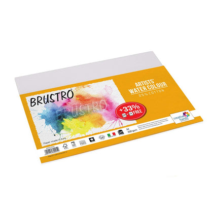 Brustro Artists Watercolour Paper, A4 Size, 200 GSM, 25% Cotton CP, 12 + 4 Sheets Free