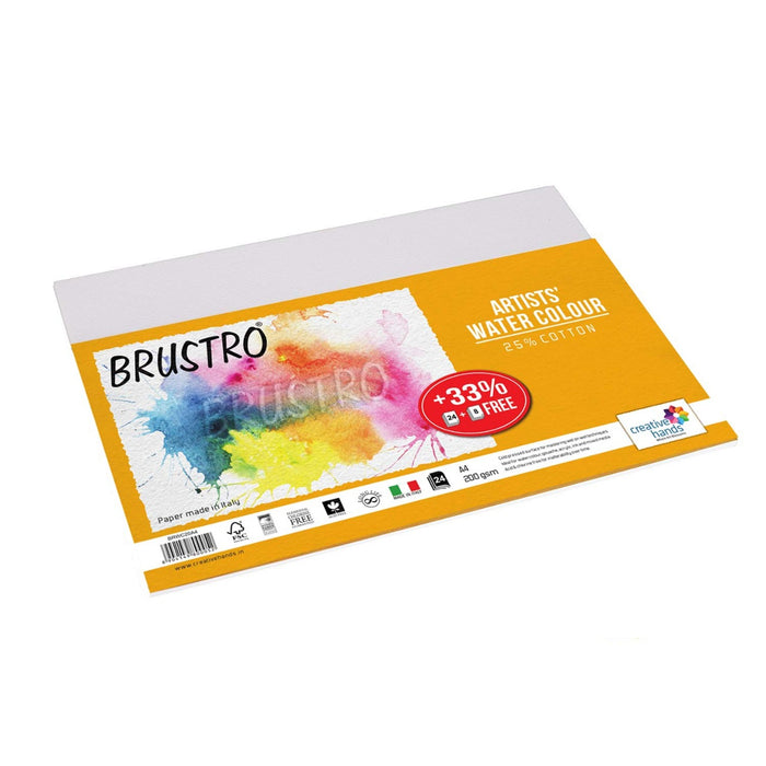 Brustro Artists Watercolour Paper, A4 Size, 200 GSM, 25% Cotton CP, 12 + 4 Sheets Free