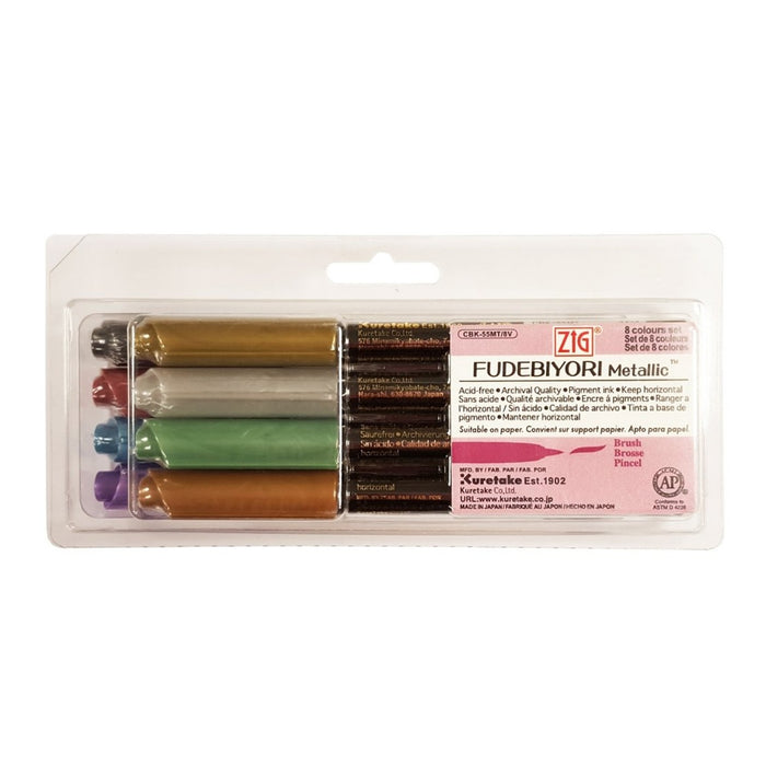 Zig Fudebiyori Metallic Brush Pen, Set of 8 Colours
