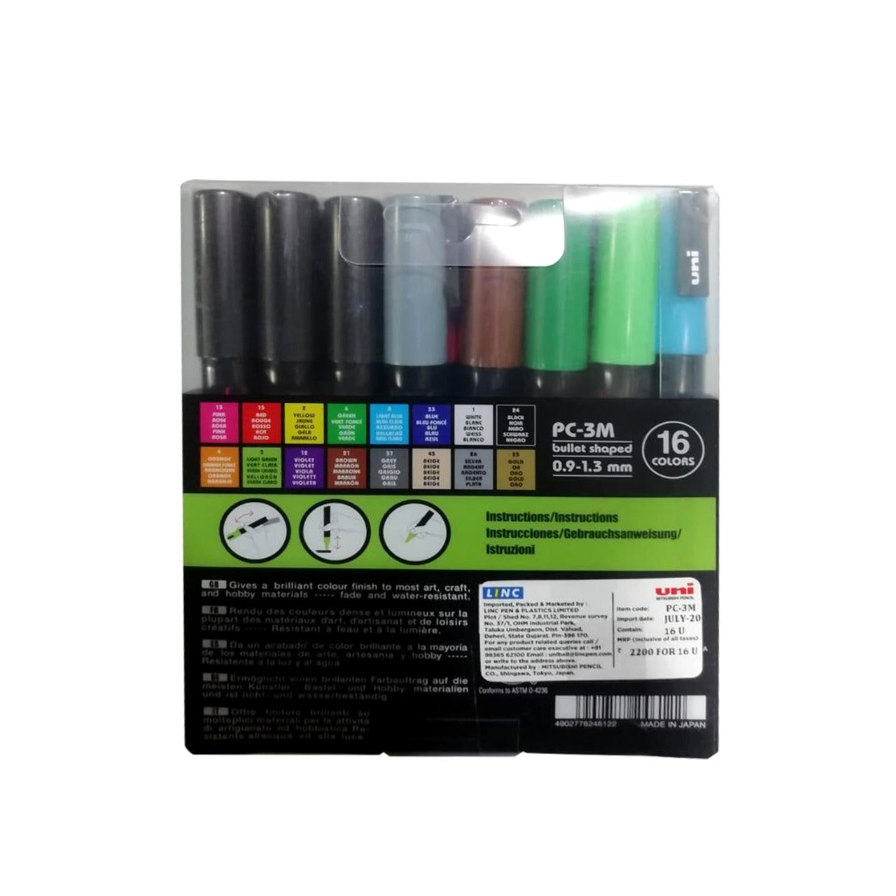 Uni POSCA PC-3M Water-Based Pigment Ink Markers Set of 16