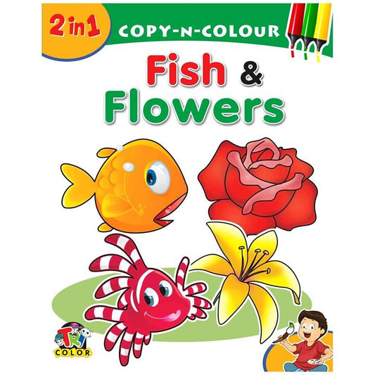 Tricolor 2 in 1 Fish & Flowers Color Book for Kids (Pack of 2)