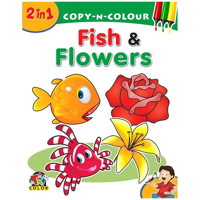 Tricolor 2 in 1 Fish & Flowers Color Book for Kids (Pack of 2)