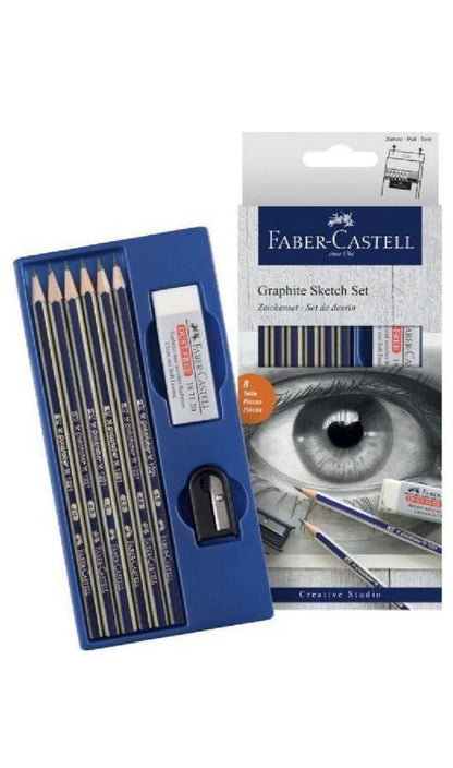 Faber-Castell Graphite Sketch Pencil with Sharpener and Eraser 6 Pencils with Sharpener and Eraser