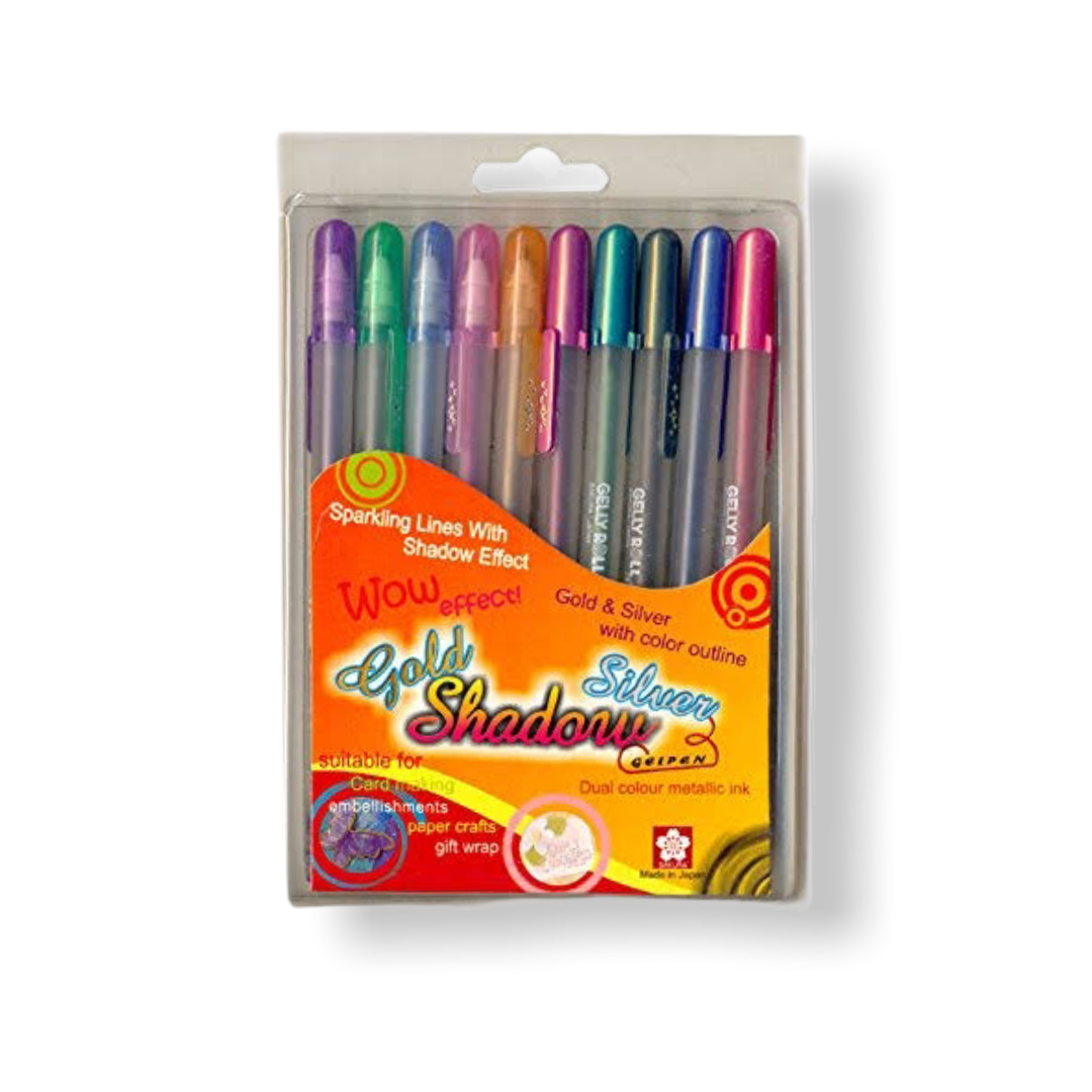 Sakura Gelly Roll Gold & Silver Shadow - Gel ink Roller ball pens - Set of 10 assorted shades