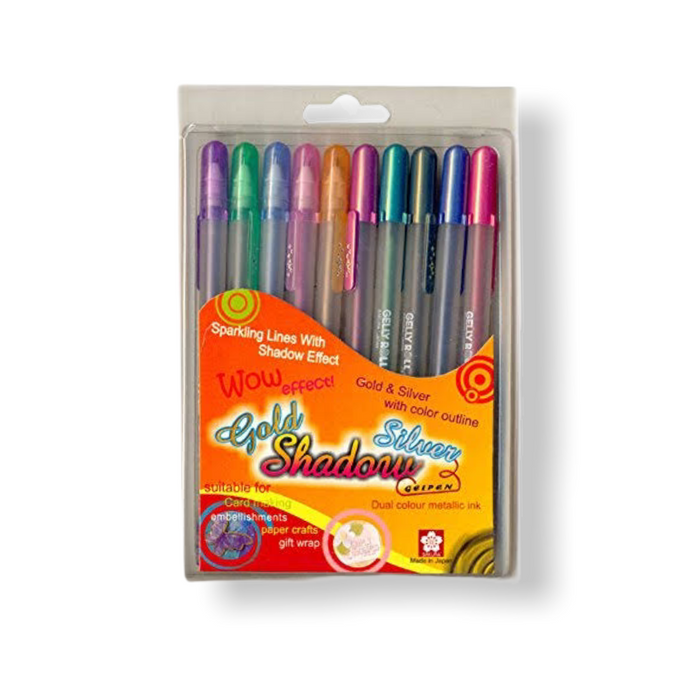 Sakura Gelly Roll Gold & Silver Shadow - Gel ink Roller ball pens - Set of 10 assorted shades