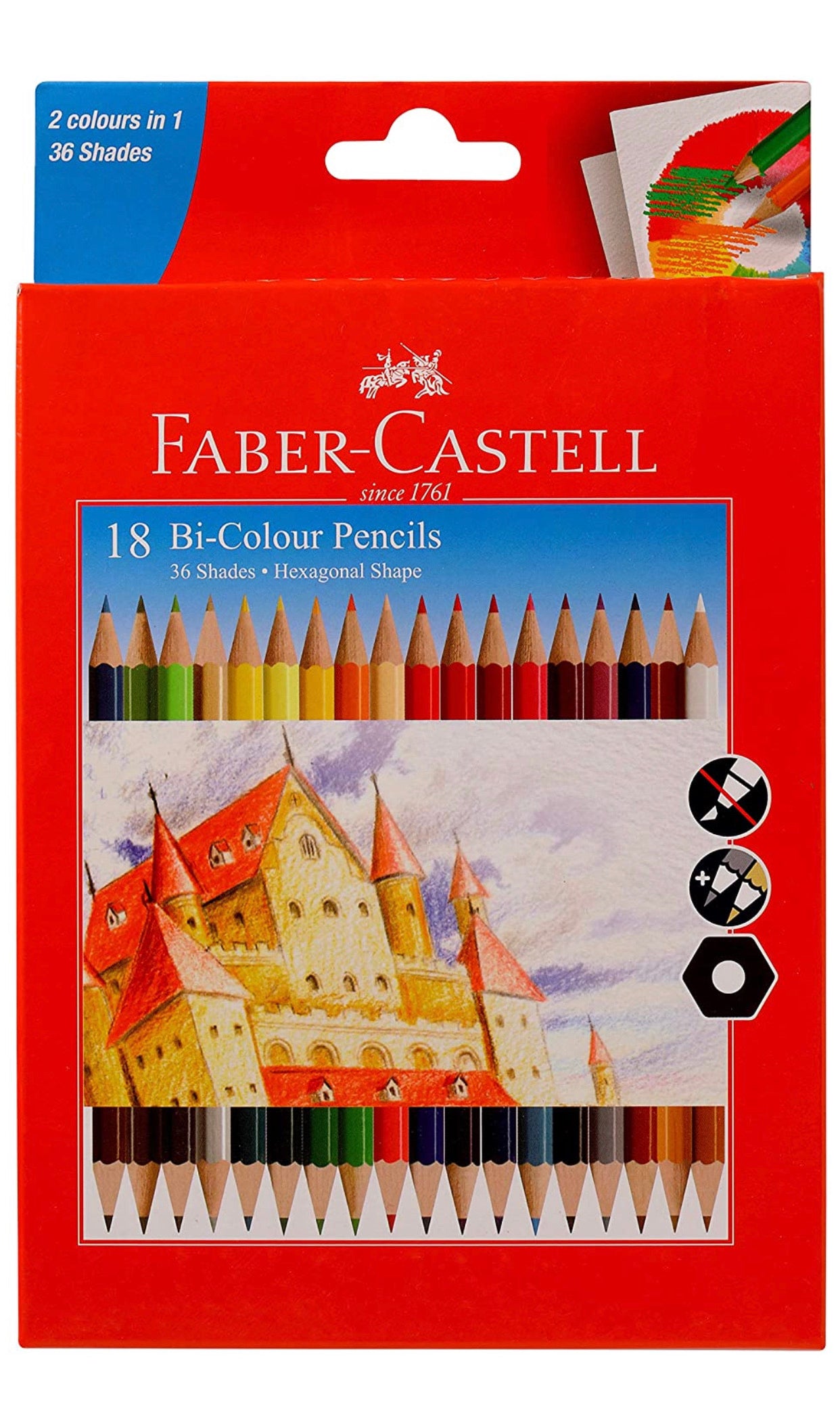 Faber-Castell Bi-Colour Pencil, Pack of 18 (Assorted)