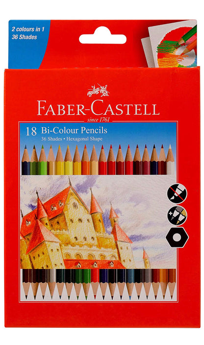 Faber-Castell Bi-Colour Pencil, Pack of 18 (Assorted)