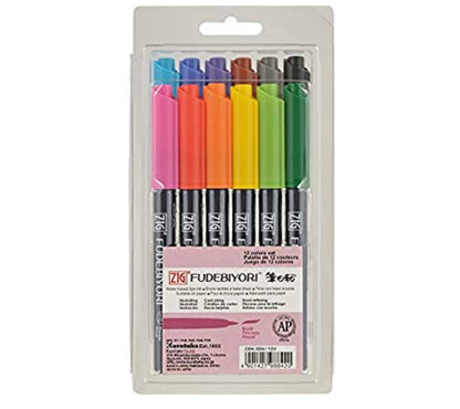 Zig Fudebiyori Flexible Brush tip Marker, Assorted  CBK-55N/12V