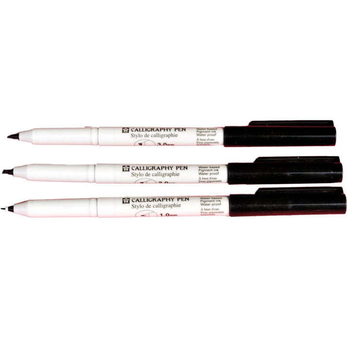 Sakura Calligraphy Pens Black Pack of 3 (1mm, 2mm, 3mm)