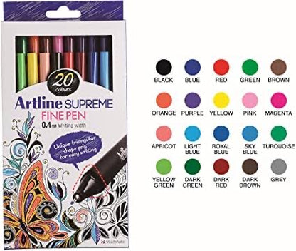 Artline Supreme Fineliner 0.4mm Assorted 20 Pack